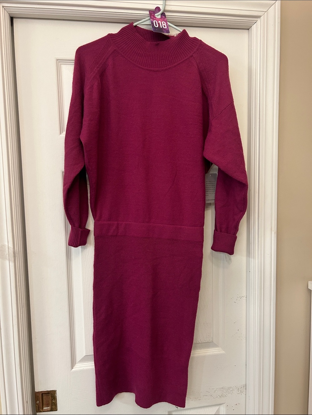 Cozy Mock Neck Knit Sweater Dress - Berry